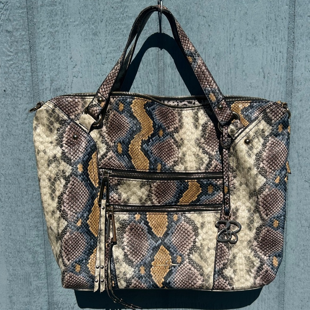 Jessica Simpson faux snakeskin pattern tote/satchel bag multi color python print